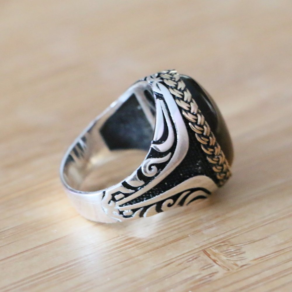 925 Sterling Silver Men's Ring with Tiger Eye - Picture 9 of 13